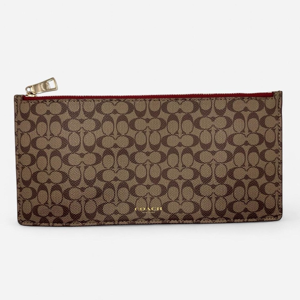 Coach Tan and Brown Signature Envelope Clutch